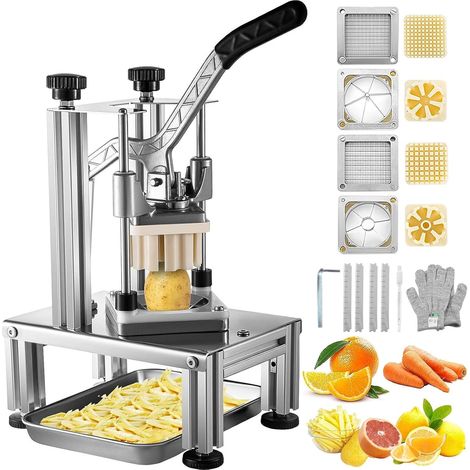 Professional Manual French Fry Cutter, Multifunctional Vegetable Cutter with 4 Stainless Steel Blades, 1 Cutter and 1 Apple Slicer (6-Quarter), Potato Cutter, Fruit Cutter, and Stick Cutter