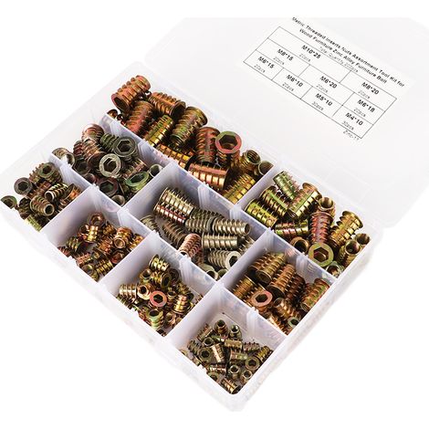 Lot de 200 inserts filetés en alliage de zinc pour meubles en bois, kit d'écrous M4 M5 M6 M8 M10, visserie d'assemblage (1/5)