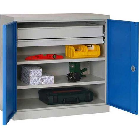 Petite armoire d'atelier - 2 tiroirs et 2 étagères - Portes RAL 7016 - W030090037-GCGA (1/3)