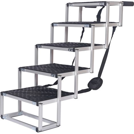 Escalera para perros plegable 5 escalones hasta 68 kg aluminio rampa para perros ayuda de entrada