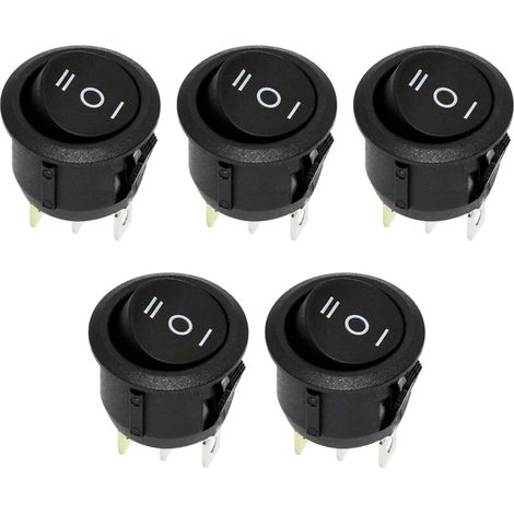 Interrupteur à bascule rond 5 pièces, interrupteur à bascule 3 broches 3 positions interrupteur à bascule à bascule ON-Off 6A/250V AC (noir) (1/5)