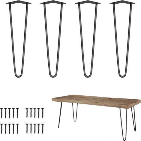 QORVA-30mm deux lignes moderne simple simple en forme de u pied de meuble en fer épingle à cheveux pied de table support de pied de table en fer massif, 4 pièces