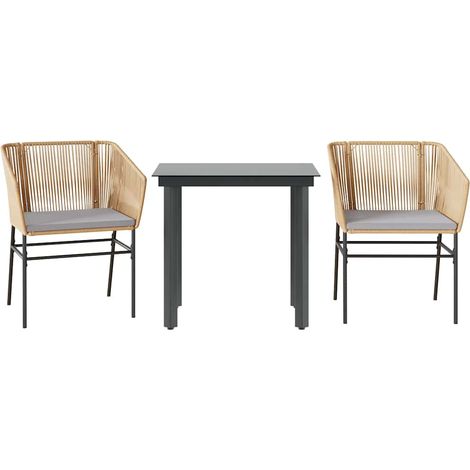 Ensemble à manger jardin coussins 3 pcs,Salon de jardin marron poly rotin verre CFW85110 (1/5)