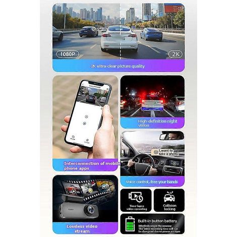 Dual-Kamera 2K HD WiFi drahtlose Dashcam mit Nachtsicht, 150° Weitwinkelobjektiv, intelligenter Aufnahmefunktion und Adapterkabel. (1/5)