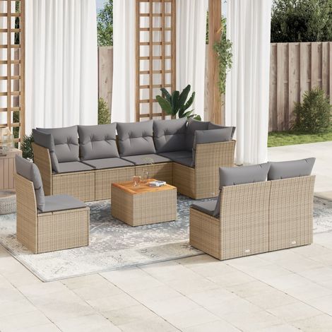 Juego de sofás jardín con cojines beige mezcla 9 pzas ratán PE vidaXL (1/5)
