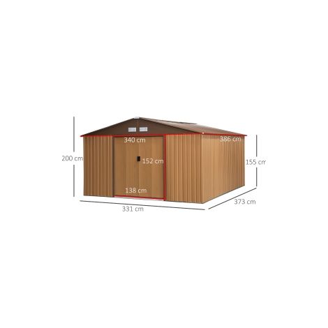 Abri de jardin métallique jaune avec plaque de sol et espace de rangement pour outils, jardin et terrasse (1/5)