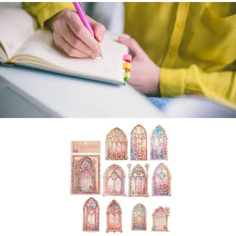 Pack mensuel d'autocollants Momo PET : Série Sonata, autocollants décoratifs 3D dorés au laser pour carnet à main (10 feuilles) - Lumière romantique et fluide (1/5)