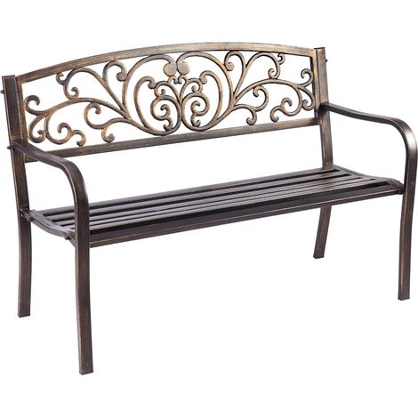 COSTWAY Patio Garden Bench Weatherproof Cast Iron & Steel Porch Loveseat (1/5)