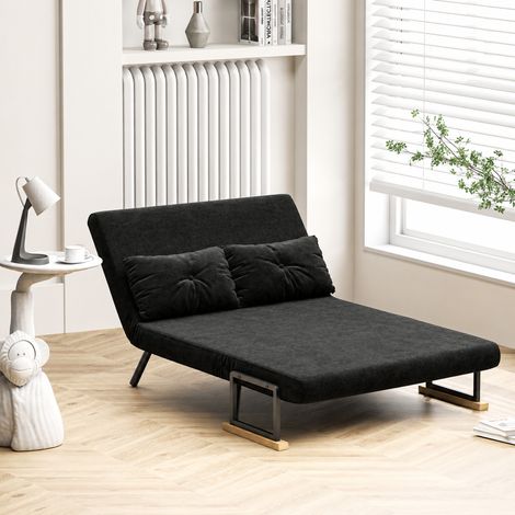 Canapé convertible 2 places 4 en 1, canapé-lit avec dossier réglable sur 5 niveaux, 2 coussins, 102 x 73 x 81 cm, noir (1/5)