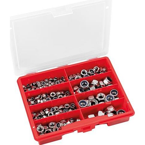 Mallette d’assortiment d’écrous de retenue DIN985 inox A2, 310 pièces