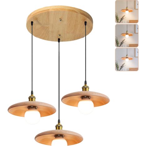 Suspension, Lustre à 3 têtes avec ampoule, Plafonnier vintage, Lampe de chevet, Lampe d'îlot, 3 températures de couleur réglables, Hauteur réglable (1/5)