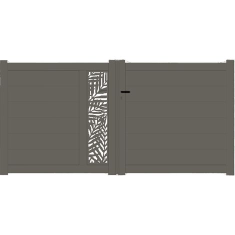 Packit – Portail aluminium battant découpe laser en kit – Dimensions L.3000 x H.1500 mm – Couleur gris quartz RAL 7039 – Design contemporain