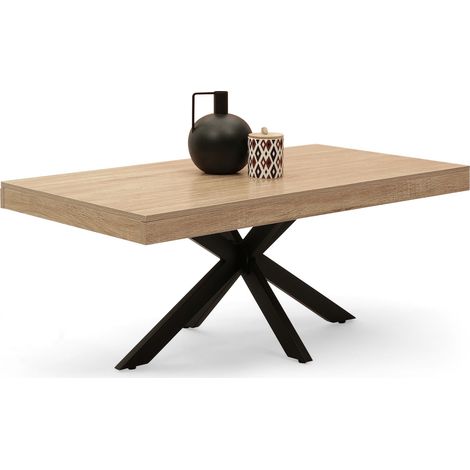 Idmarket – Table basse fixe ALIX 110 cm – Bois et métal noir – Pied araignée – Longueur 110 cm x largeur 60 cm x hauteur 45 cm