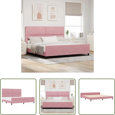 vidaXL Lit en velours - Lit à ressorts avec tête de lit Rose 200 x 200 cm Velours (1/5)