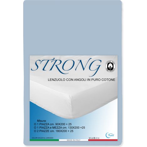LENZUOLO con ANGOLI STRONG tinta unita AZZURRO made in Italy Una Piazza (1/5)