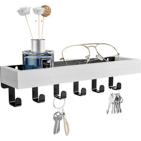 Porte-clés en bois - Étagère murale - Porte-clés - Petit porte-clés - Porte-clés - Étagères multiples - Organisateur de chambre - Bois - Blanc (1/5)