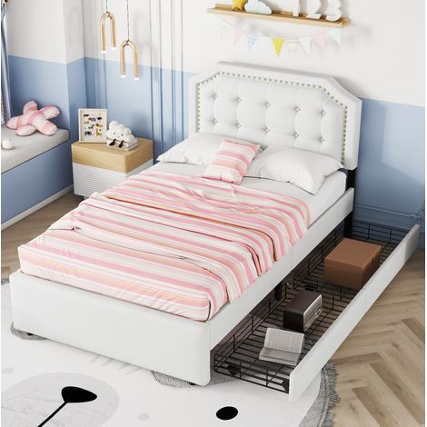 Polsterbett 90x200 mit 2 Schubladen Hellbeige MDF OKMYHOME (1/5)