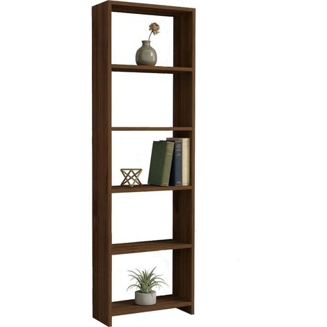 Libreria Burcei, Biblioteca 5 Ripiani, Installazione Libera, Struttura Verticale, 50x20x160h cm Marrone Noce