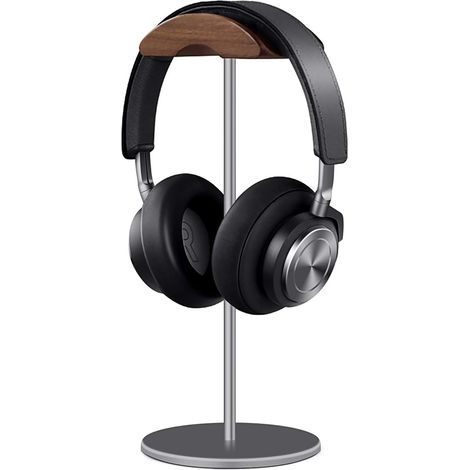 Support pour casque audio en noyer et aluminium, finition noyer naturel (1/5)