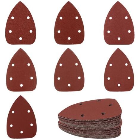 70 Stück dreieckiges Schleifpapier, 5 Löcher, Schleifdreiecke, Schleifpapier für Schleifmaschinen mit Körnungen 40/60/80/120/180/240/320 zum Schleifen von Holz