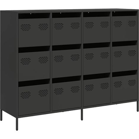 Buffet Meuble de rangement noir 135x39x103,5 cm acier laminé à froid (1/5)