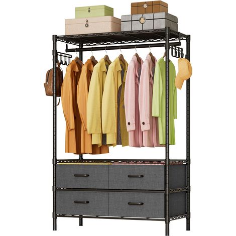 Portant à vêtements avec tiroirs en tissu, tringle à vêtements, en métal, pour charges lourdes, avec tringles à vêtements et étagère, 90 x 40 x 180 cm, noir (1/5)