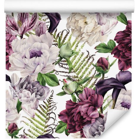Papel pintado con estampado floral de peonías en acuarela para salón y dormitorio, 50x1000 cm. (1/5)