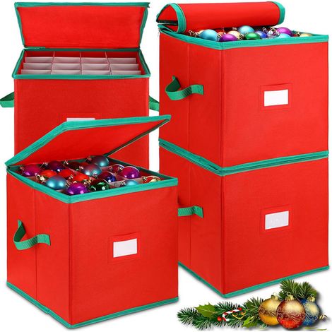 Rote Aufbewahrungsbox aus Polypropylen mit 64 Fächern – 30 x 30 x 30 cm – Staubdichte Aufbewahrungsbox für Weihnachtsdekoration, Baumschmuck, Geschenke und kleine Gegenstände