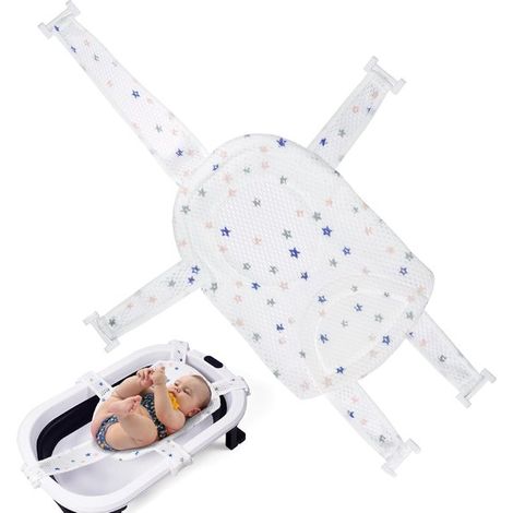 Hamac de bain pour bébé – Filet de bain réglable avec harnais de sécurité 5 points – Support de baignoire pour nouveau-né – Pour baignoire et voyage – Blanc (1/5)