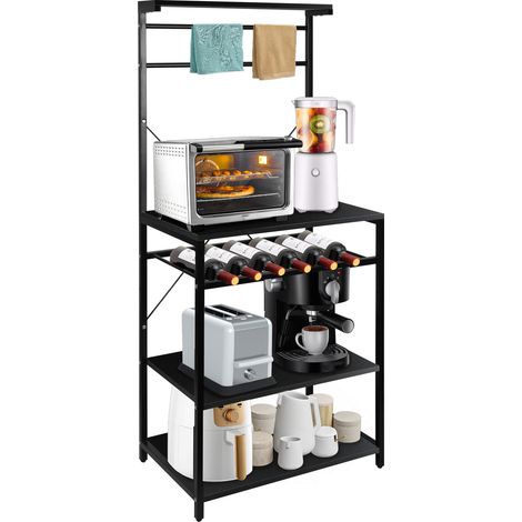 Haloyo® Scaffale da cucina a 4 ripiani con 8 ganci, design industriale, scaffale autoportante per Piani di lavoro in tubi metallici, 59x40x143 cm, neri (1/5)