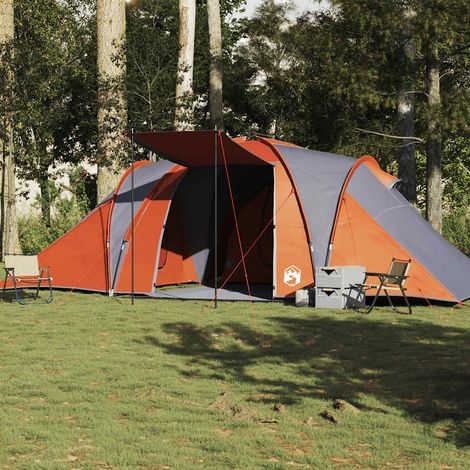 vidaXL Tente familiale à dôme 6 personnes gris et orange imperméable (1/5)