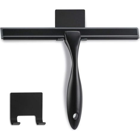 Raclette De Douche Multifonction 25,4 Cm Noir Mat Acier Inoxydable Sans Rayures Salle De Bain Miroirs Carreaux (1/4)