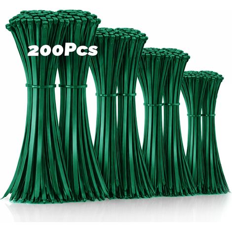 Lot de 200 serre-câbles verts - 100/150/200/300 mm (50 pièces chacun) - Nylon PA66 résistant aux UV - Assortiment pour gestion des câbles, jardin, maison et atelier (1/5)