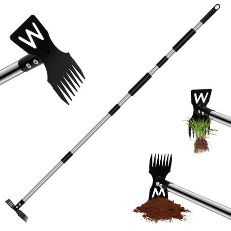 Outil de désherbage, houe de Jardin réglable 2 en 1 avec Long Manche en Acier Inoxydable, Outil de Désherbeurs en Position Debout, râteau de désherbage Manuel Ultra-résistant (1/5)