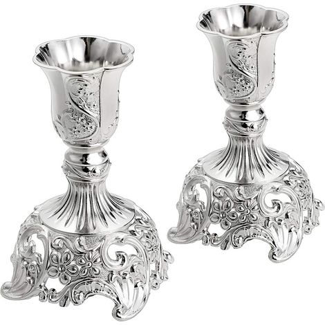 Lot de 2 bougeoirs coniques, élégants bougeoirs en laiton candélabres pour mariage, bougie de table de Noël pour décorations d'intérieur (argent) (1/5)