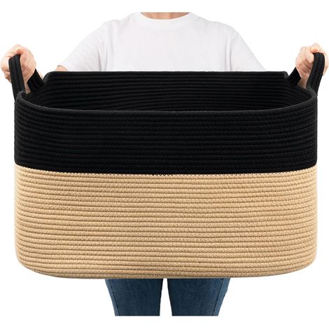 Grand panier de rangement 65 L tressé – Noir & Marron