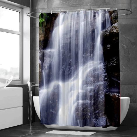 Rideau de douche paysage prairie, style minimaliste, tissu pratique, rideau salle de bain - 90x180cm (1/5)