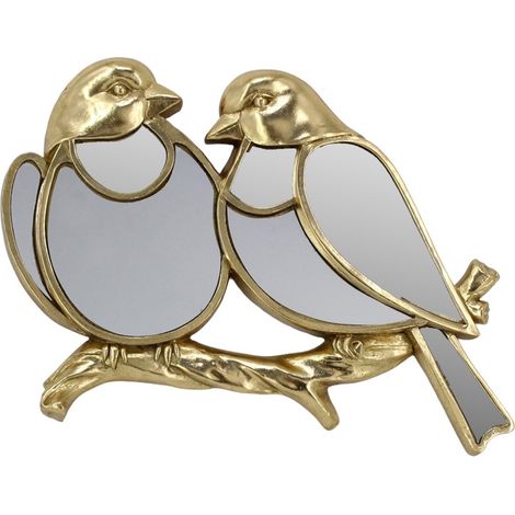 Wandspiegel Vogelpaar auf Zweig aus Kunstharz Gold 25 cm (1/5)