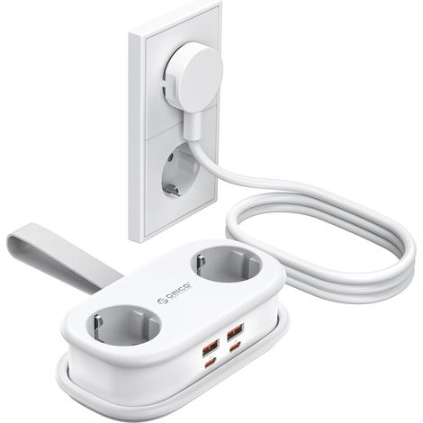 65W GaN Prise de Voyage Multiple avec USB-C, 6-en-1 Multiprise Rapide avec 4 Ports USB, Multiprise avec Câble d'Extension Rétractable 1.6m pour Téléphone, Voyage - Blanc (1/5)