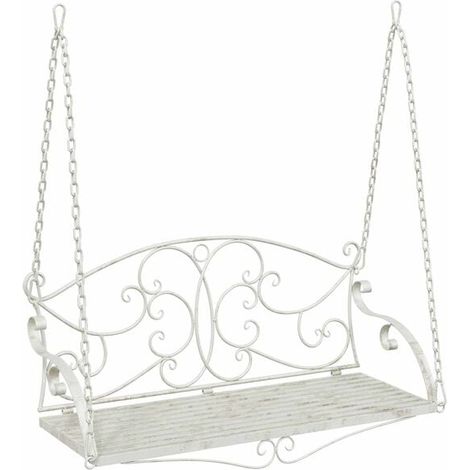 Banc suspendu en acier, 110 x 52,5 x 47 cm, blanc vintage.