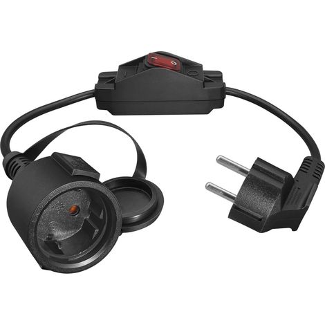 Cordon d'alimentation Extérieur Étanche 16A/250V Fiche Mâle Coudée vers Prise Femelle, avec Cordon de 4 cm, Bouchon Étanche et Interrupteur Noir, 0.5M (1/5)