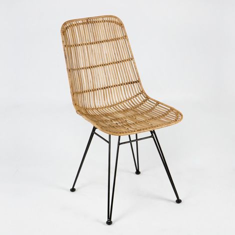 Chaise osier naturel et pieds métal noir Gael (1/3)