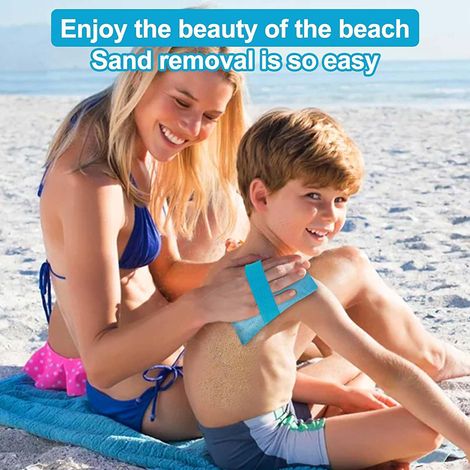 Désableur de plage portable — Gant en microfibre pour éliminer le sable avec élastique (12 x 9 cm) — Bleu (1/5)