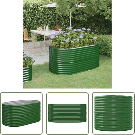 The Living Store Lit surélevé de jardin Acier enduit de poudre 152x80x68 cm Vert - Jardinière Surélevée - Bac À Fleurs - Pot De Fleurs Extérieur - Décoration Jardin - Plante Extérieure (1/5)