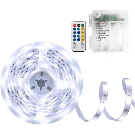 x 5m Battery-Powered LED Strip, 150 LEDs, IP65 Waterproof, 8-Mode Remote Control, Timer, 6000K White, Indoor/Outdoor (1/5)