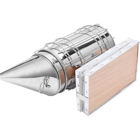 Lot fumigateur apicole 6 pièces : enfumoir inox + armoise + pince à cadre bois + couteau à aiguille rouge + couteau plat rouge + couteau queue de cochon rouge (1/5)
