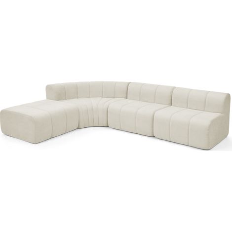 Divano angolare modulare 4 posti in ciniglia beige con imbottitura in schiuma (1/5)