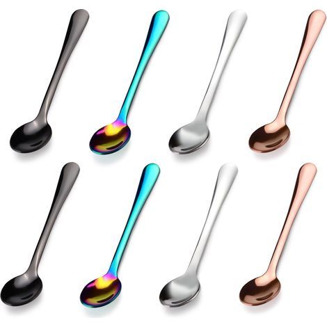 Cuillèes à expesso en acie inoxydable 304, petites cuillèes de 7,5 cm (multicoloe), petite cuillèe pou desset, sel, miel, poive, demi-cuillèe (multicoloe) (1/5)