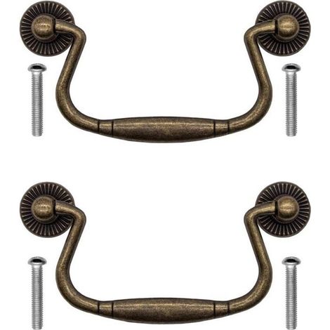 - Lot de 2 poignées 100 x 50 mm de tiroir antiques pliantes en fer bronze pour portes d'armoire, commode, cuisine, buffet, etc. Style (1/5)