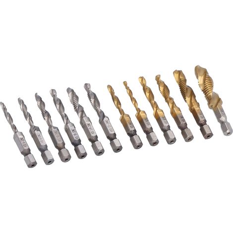 Coffret de forets taraudés en acier rapide 4241 plaqué titane, queue hexagonale, avec boîte en plastique rouge (1/5)